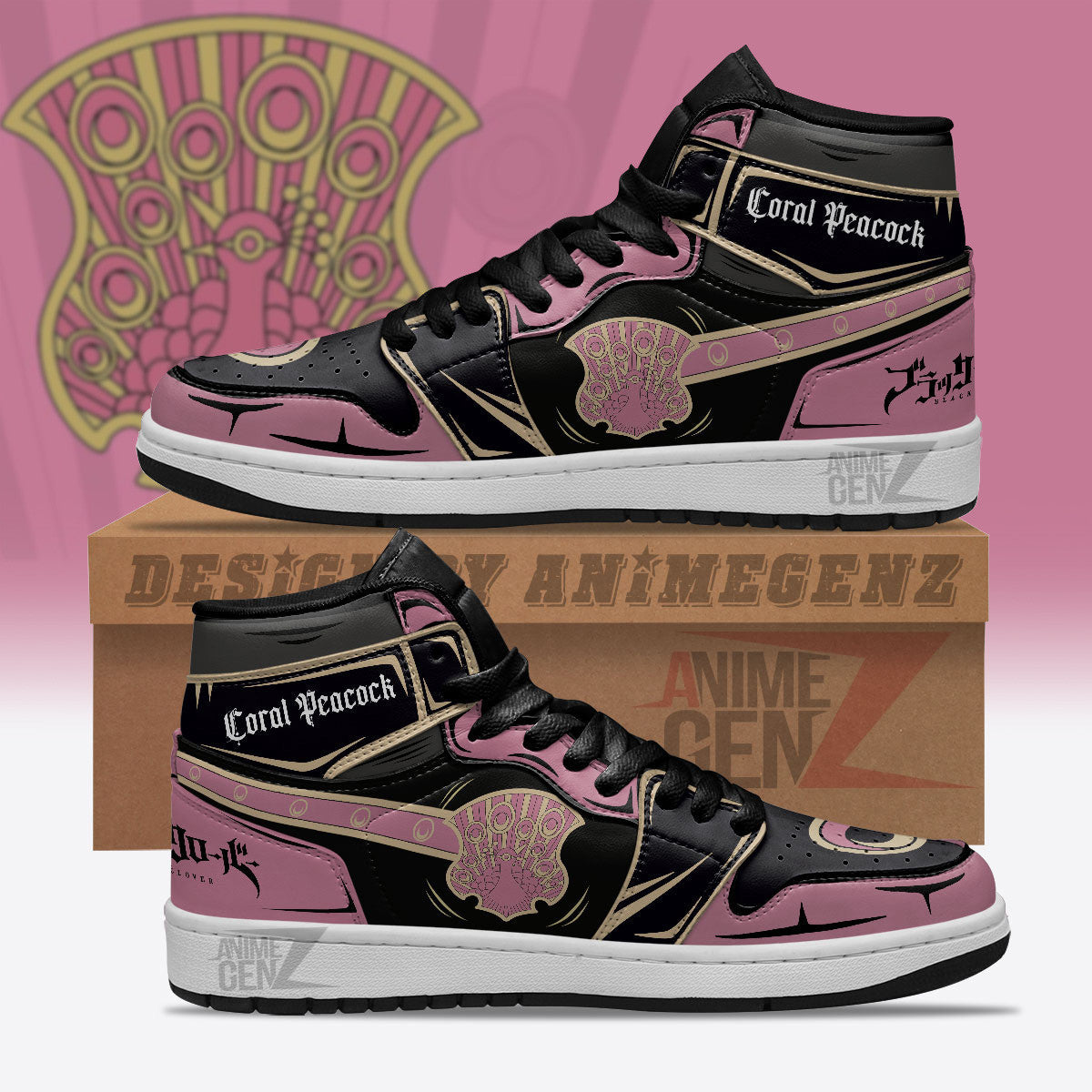 Coral Peacock JD Sneakers Black Clover Custom Anime Shoes