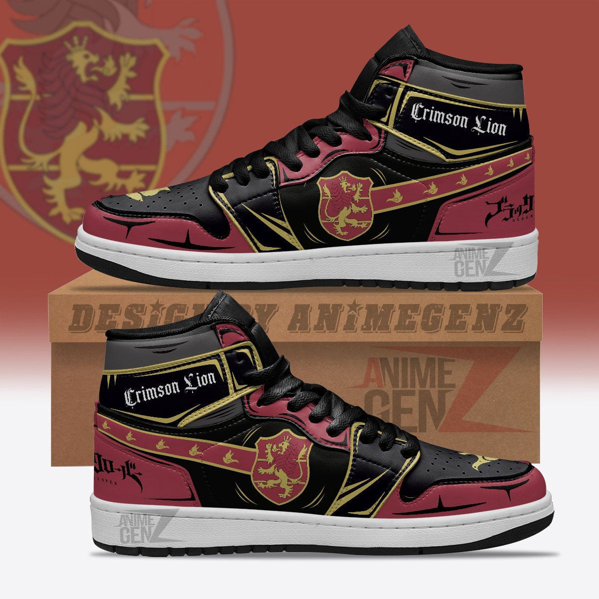 Crimson Lion JD Sneakers Black Clover Custom Anime Shoes