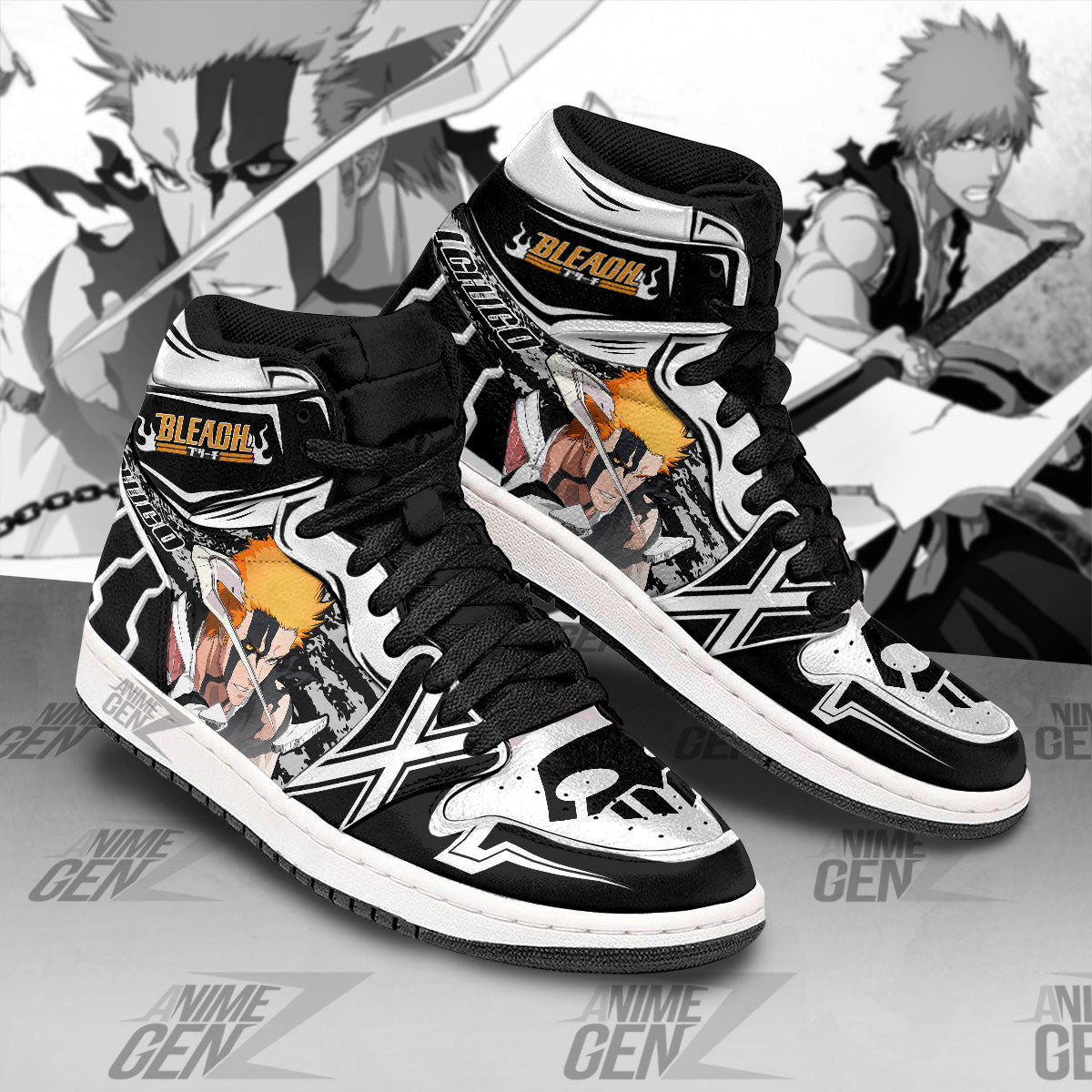 Bleach JD Sneakers Kurosaki Ichigo True Bankai Custom Anime Shoes Ph220413-01