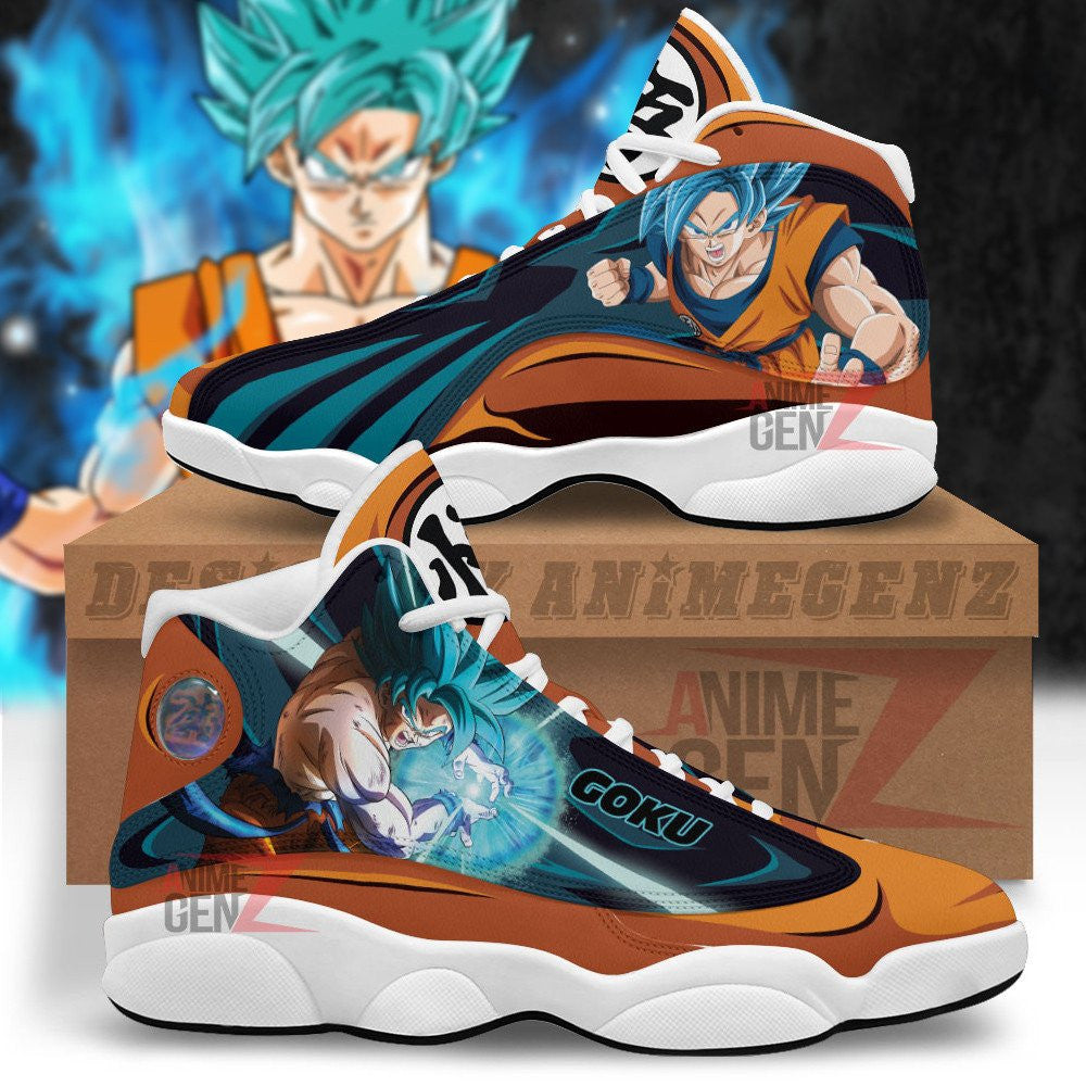 Dragon Ball Sneakers Goku Super Saiyan Blue Air Jordan 13 Sneakers Custom Anime Shoes