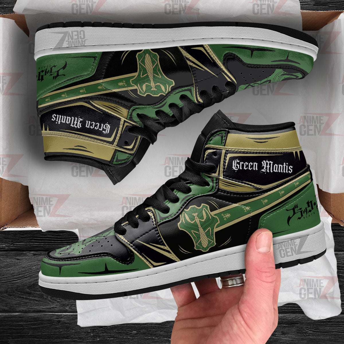 Green Mantis JD Sneakers Black Clover Custom Anime Shoes