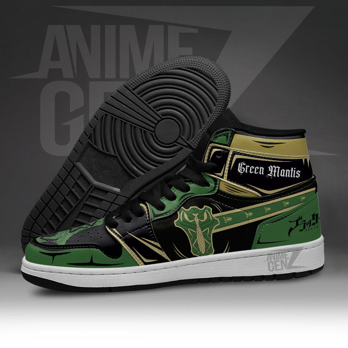 Green Mantis JD Sneakers Black Clover Custom Anime Shoes