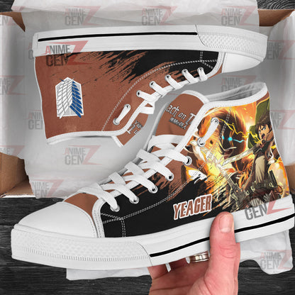 Attack On Titan Eren Yeager High Top Shoes Custom Anime Sneakers