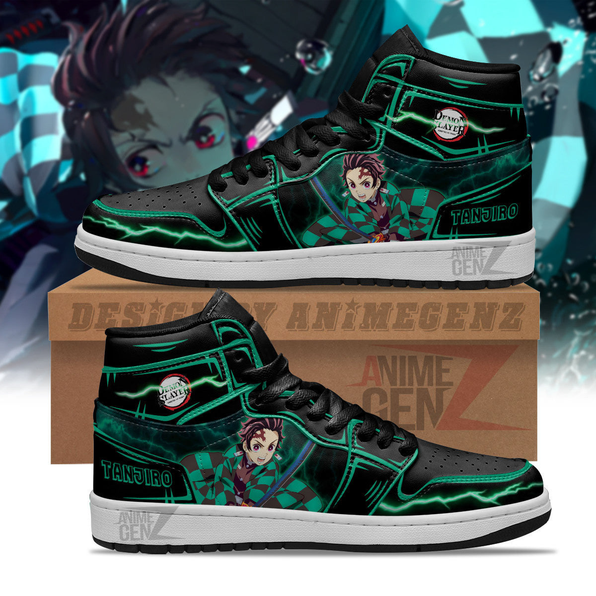 Demon Slayer Kamado Tanjiro JD Sneakers Black Cool Style Custom Anime Shoes
