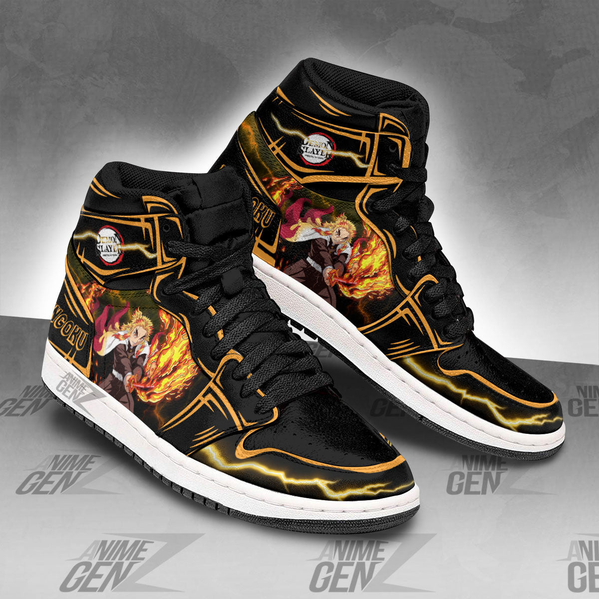 Demon Slayer Rengoku JD Sneakers Black Cool Style Custom Anime Shoes
