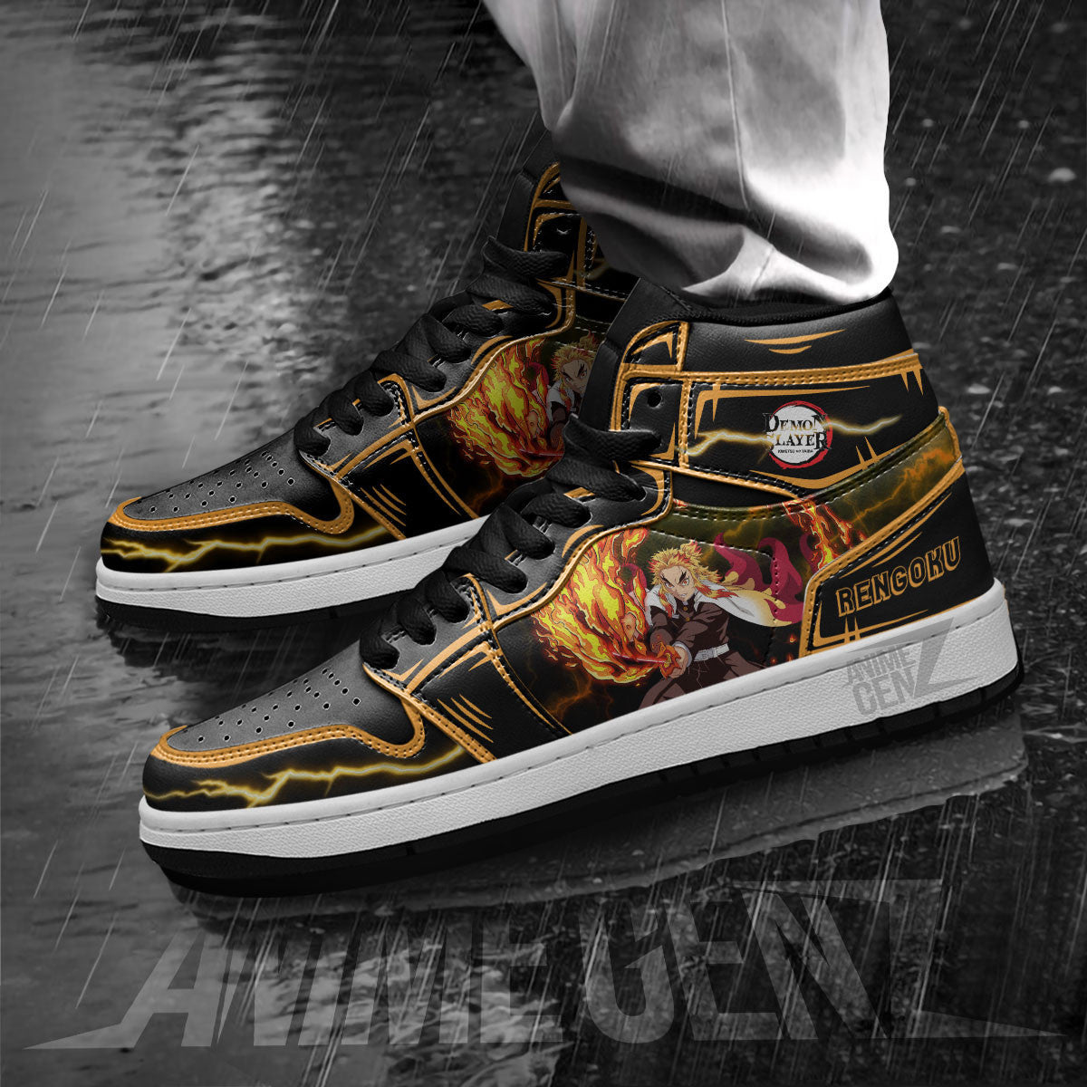 Demon Slayer Rengoku JD Sneakers Black Cool Style Custom Anime Shoes