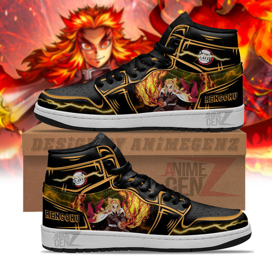 Demon Slayer Rengoku JD Sneakers Black Cool Style Custom Anime Shoes