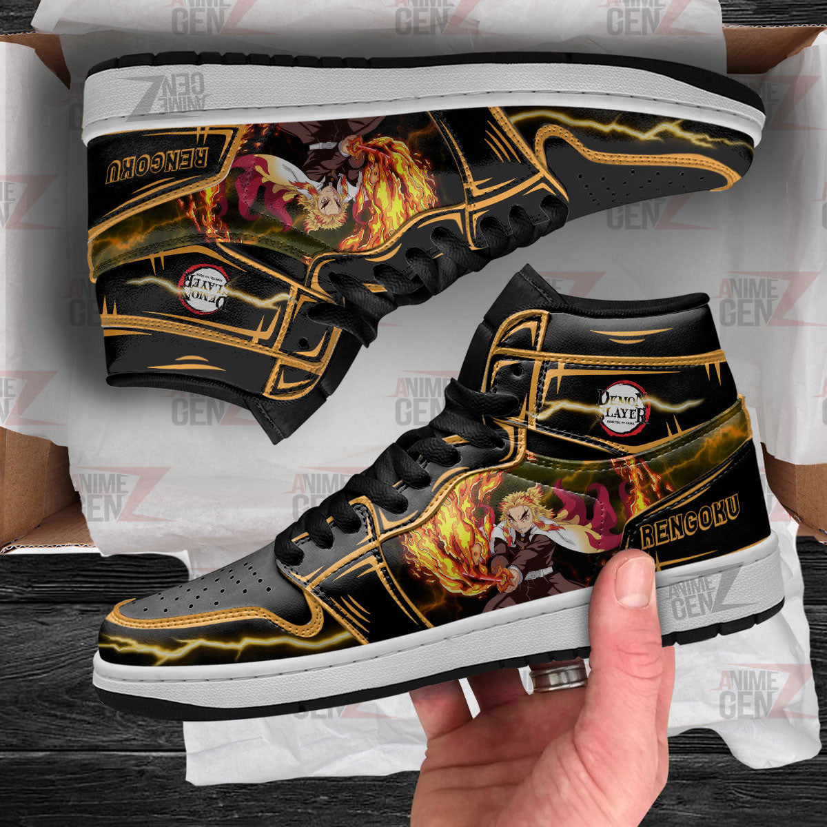 Demon Slayer Rengoku JD Sneakers Black Cool Style Custom Anime Shoes