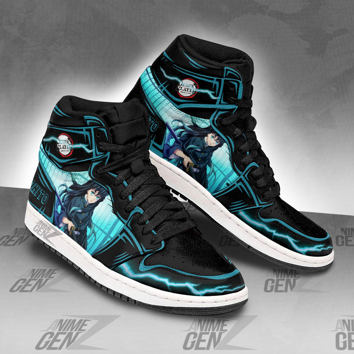 Demon Slayer Tokito JD Sneakers Black Cool Style Custom Anime Shoes