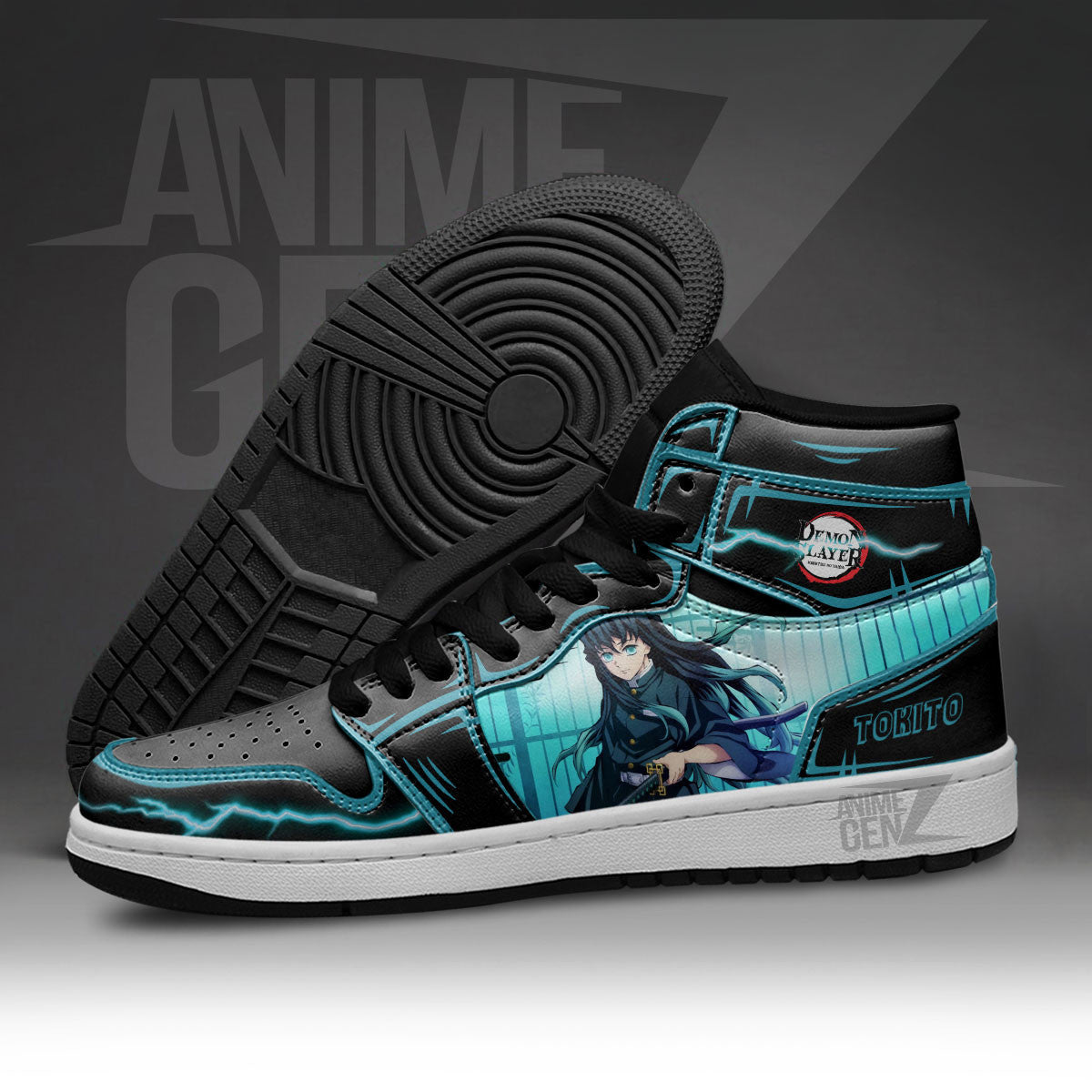 Demon Slayer Tokito JD Sneakers Black Cool Style Custom Anime Shoes