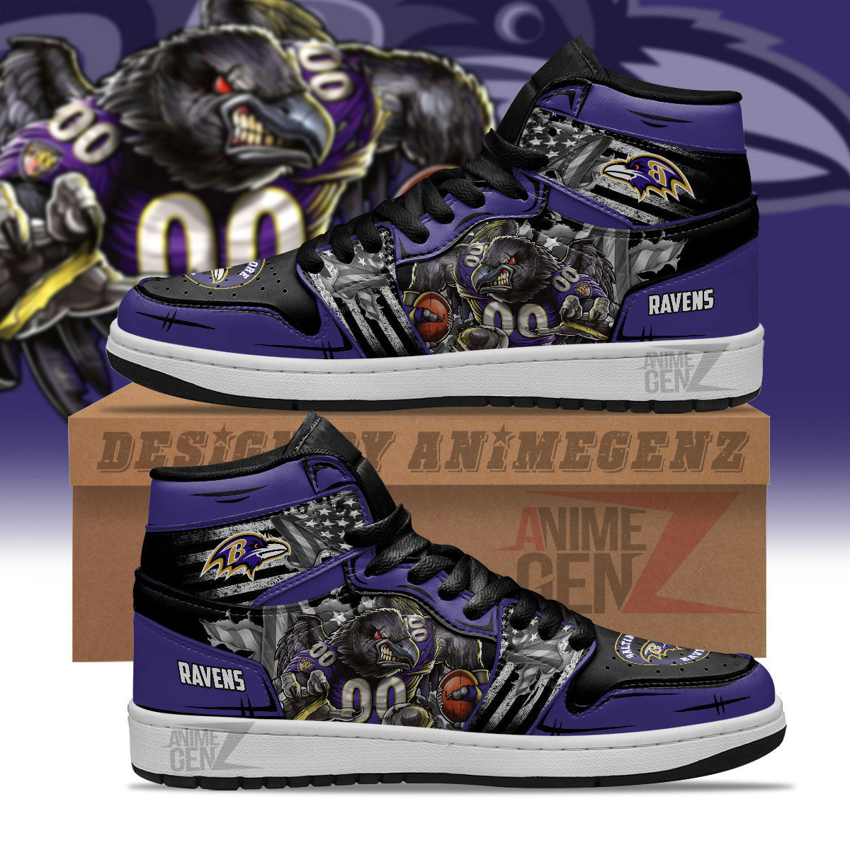 Baltimore Ravens JD Sneakers NFL Custom Sports Shoes