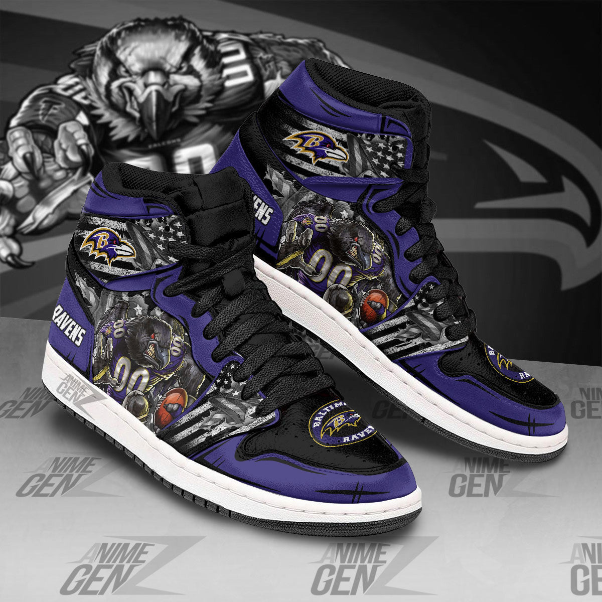 Baltimore Ravens JD Sneakers NFL Custom Sports Shoes