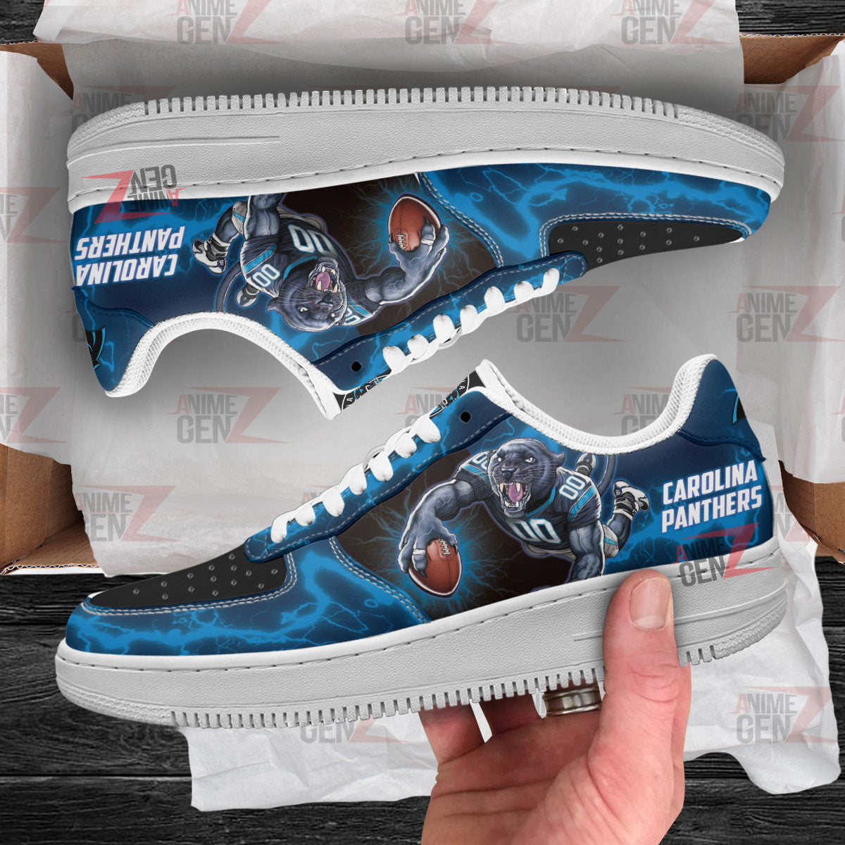 Carolina Panthers Air Sneakers Mascot Thunder Style Custom NFL Sport Shoes