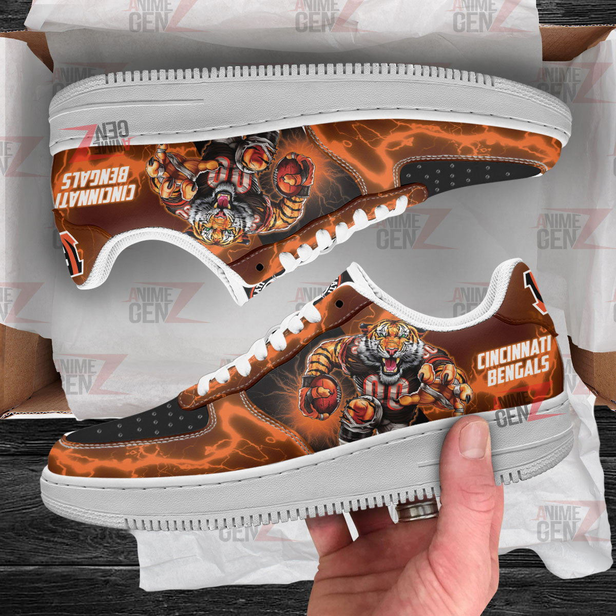 Cincinnati Bengals Air Sneakers Mascot Thunder Style Custom NFL Sport Shoes