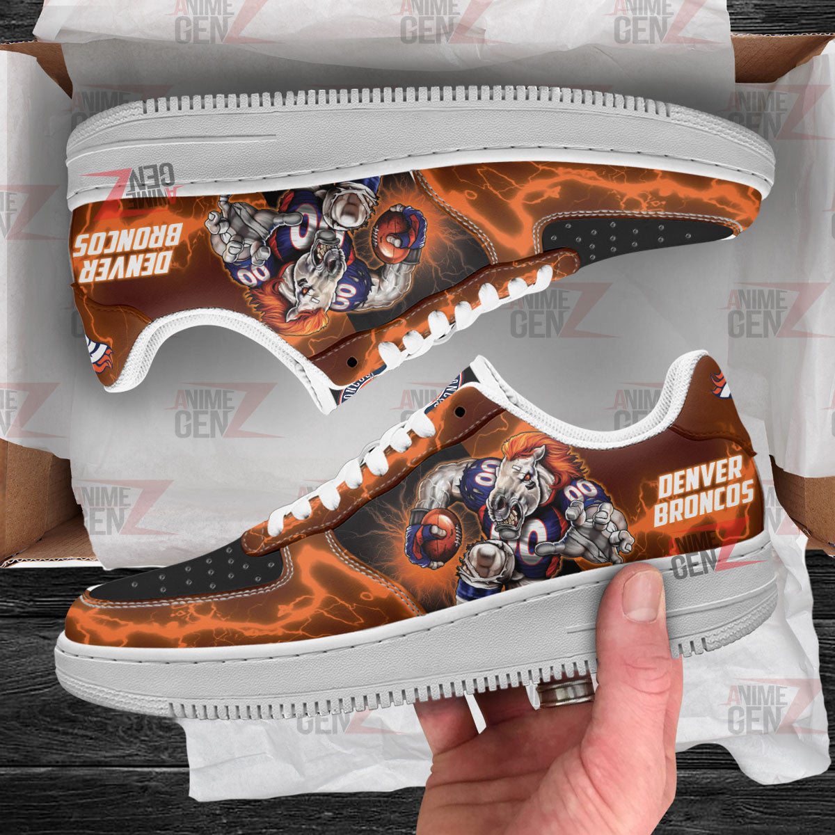 Denver Broncos Air Sneakers Mascot Thunder Style Custom NFL Sport Shoes