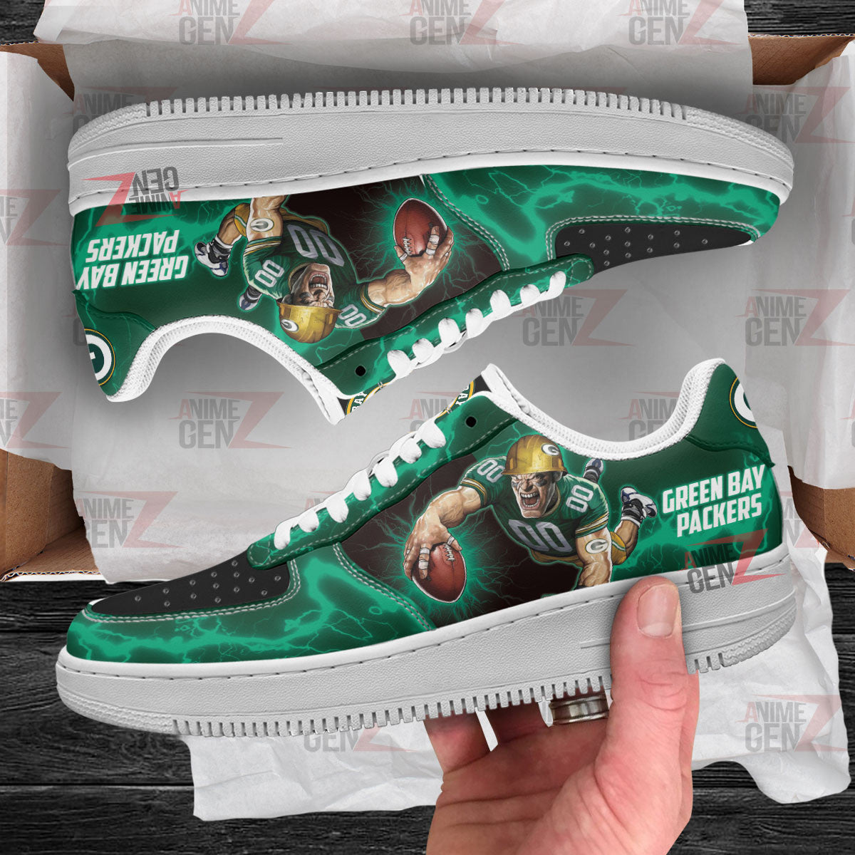 Green Bay Packers Air Sneakers Mascot Thunder Style Custom NFL Sport Shoes