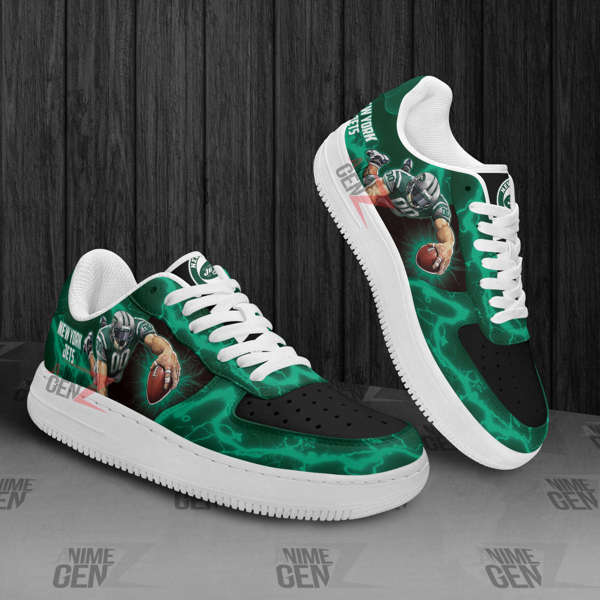 New York Jets Air Sneakers Mascot Thunder Style Custom NFL Sport Shoes